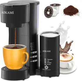 Zj-cm36a01 Aikami Single Serve Coffee Maker For K Cup And Ground With Milk Frother Black