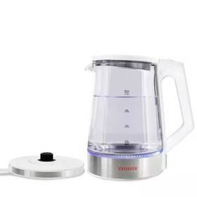 Aiwa 744759843715 Electric White Tea Kettle 8.4 Cups With Blue Indicator Lights