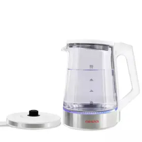 Aiwa 744759843715 Electric White Tea Kettle 8.4 Cups With Blue Indicator Lights