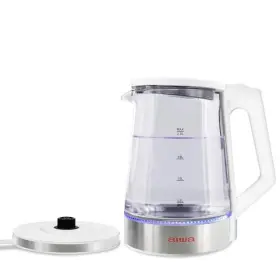 Aiwa 805106820626 Electric White Tea Kettle 8.4 Cups With Blue Indicator Lights