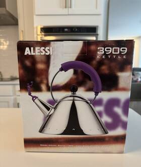 Alessi 3909 Stainless Steel Tea And Whistling Kettle Silver Purple Handle