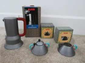 B9090-6 Alessi B9090 Espresso Kettle 6 Cup Maker Sugar Bowl Creamer Stovetop Graves