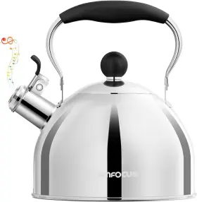 Amfocus 768771432450 Tea Kettle 2 Quart Stainless Steel Whistling Stovetop Te