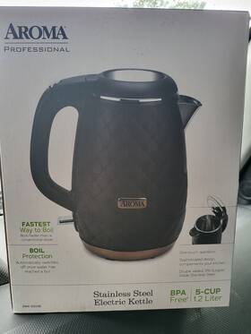 Aroma Coffee Awk-3000b Professional Stainless Steel Electric Kettle In Black Quilted