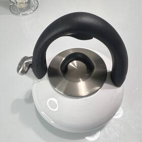Aura 2 Quart Enamel Teakettle Ctk-eos17w Stainless Steel White Tea Kettle With Ergonomic Black Handle And Silver Lid