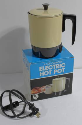 B&e Sales 710310 Vtg 1986 Electric 4 Cup Hot Pot Beige Enameled Aluminum Box Mcm Retro Tested
