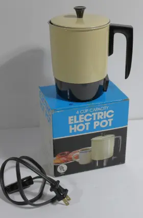 710310 B&e Sales Vtg 1986 Electric 4 Cup Hot Pot Beige Enameled Aluminum Box Mcm Retro Tested