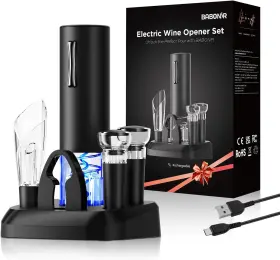 Kp3-361801c-bs Babonir Electric Wine Opener Set 7-in-1 Gift With Charging Base Foil Black