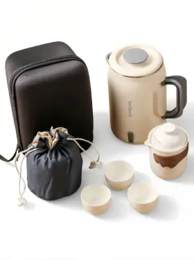 Balbali 972736651150 Complete Travel Tea Set With Mini Electric Kettle 0.6l Hardshell Case For Po