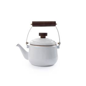 Barebones Living Bare398 Enamel Teapot - Vintage Inspired Design Baked Stainless Steel Rim