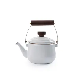 Bare398 Barebones Living Enamel Teapot - Vintage Inspired Design Baked Stainless Steel Rim
