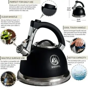 Bd-nddx-55mu Barvivo 3 Quart Whistling Tea Kettle Black Nib