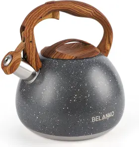 Belanko 445034425468 Tea Kettle 2.7 Quart Teapot For Stovetops Wood Pattern Handle With Loud