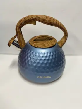 Xoo2qrtokd Belanko Tea Pot 2.7 Qt Whistling With Wood Pattern Handle Blue