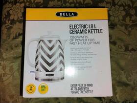 Bella 829486145377 1.8l Electric Ceramic Tea Kettle With Detachable Base Silver Chevron New