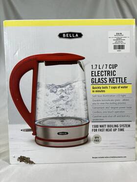 Bella Hl9168815 1.7 Liter Glass Electric Kettle Boil 7 Cups Of Water In 6-7 M Inch Red New