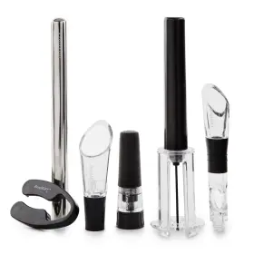 2212254 Berghoff 6pc Air Pressure Wine Opener With Chiller Pourer Foil 5pc Black
