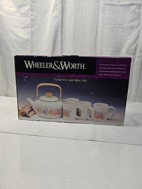 Bradlees Stores Inc. 13477 Vintage Wheeler And Worth Teakettle Mug Set Brand New In Box Floral Pattern