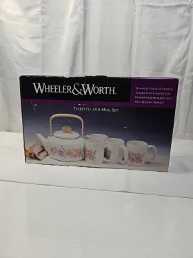 13477 Bradlees Stores Inc. Vintage Wheeler And Worth Teakettle Mug Set Brand New In Box Floral Pattern