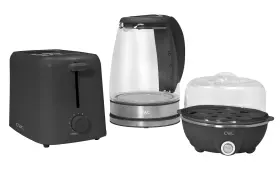 138824 Branded01 Egg Boiler Kettle And Toaster Kitchen Appliances Set Black