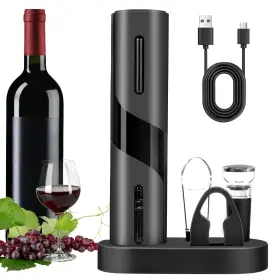 Kp1129 Breezesound 6-in-1 Electric Wine Bottle Opener Set Cordless Black