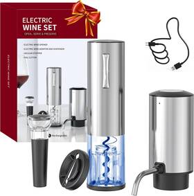 Bw Wealthy Bw005 Electric Wine Opener And Aerator Set With Foil Cutter Gift Sliver