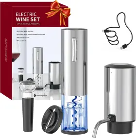 Bw005 Bw Wealthy Electric Wine Opener And Aerator Set With Foil Cutter Gift Sliver