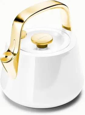 Kw-tktl-301 Caraway 2 Quart Whistling Tea Kettle Stainless Steel White And Gold Handle Pot New