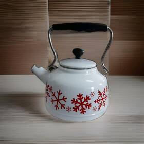 Chantal 317-418 Vintage Chantel Snowflake Tea Kettle Enamel Carbon Steel Whistling