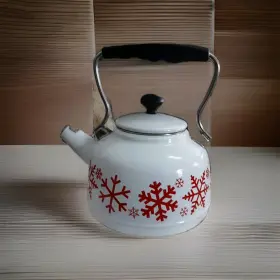 317-418 Chantal Vintage Chantel Snowflake Tea Kettle Enamel Carbon Steel Whistling