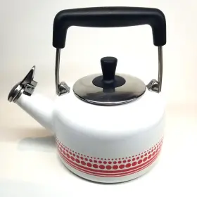 37-frda2 Chantal Frieda Limited Edition White Enamel On Stainless Steel Teakettle 1.4 Qt