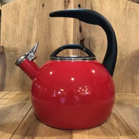 Chantal 40th Enamel Tea Kettle Red Whistling Crome Lid 2 Quart Anniversary Design