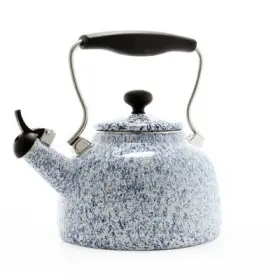 86386327 Chantal 1.7 Quart Tea Kettle Induction Safe Vintage Look White Splatter Effect