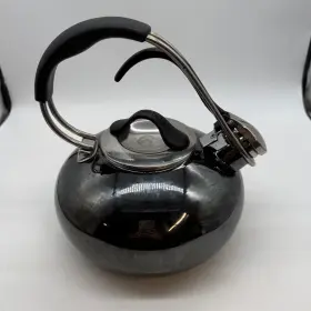 Sl37-ann Chantal Ann. Whistling Teakettle Onyx Black Enamel On Steel Loop Handle Teapot