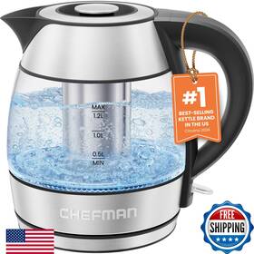 Chefman B0cdy28kdd 1.2l 1500w Electric Kettle With Tea Infuser Bpa-free Auto Shut-off