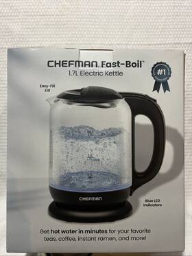 Chefman Rj11-17-gopp-ds 1.7l Electric Glass Kettle With Led Indicator Light Automatic Shutoff New