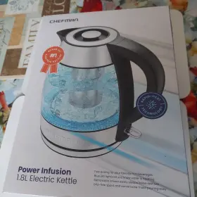 Rj11-18-ti-v2-wm Chefman Fast Boiling 1.8l Electric Glass Kettle With Tea Infuser
