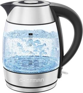 Chefman Rj1118pl 1.8l Electric Glass Kettle 1500w Fast Boil Led Auto Shut Off Stainless