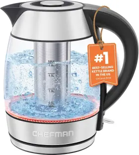 Rj1118ti Chefman 1.8l 1500w Glass Electric Kettle For Boiling Water With Tea Infuser