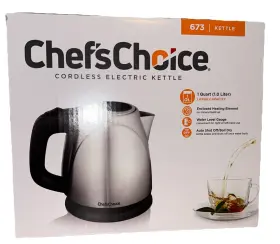 T673602 Chefschoice Electric Kettle 673 Compact 1 Liter Auto Shut Off Stainless