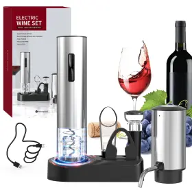 372101 Circle Joy 6-in-1 Electric Wine Opener Set Rechargeable Silver