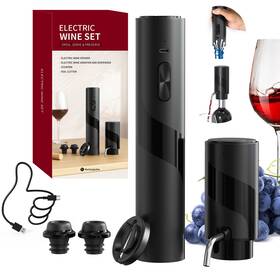 Circle Joy 372301 Electric 7-in-1 Wine Set With Rechargeable Aerator Pourer Black