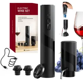 372301 Circle Joy Electric 7-in-1 Wine Set With Rechargeable Aerator Pourer Black