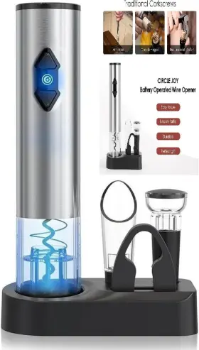 Hj-vbgs-kb1-601807a-ss-fba Circle Joy 5-in-1 Electric Wine Battery Operated Set - Silver