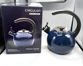 48167 Circulon New Enamel On Steel Whistling Teakettle/teapot Flip-up Spout 2 Quart Navy
