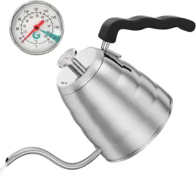 Cominhkg089100 Coffee Gator Gooseneck Kettle With Thermometer - 40oz Premium Stainless Steel Po