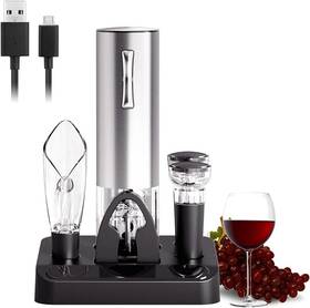Cokunst Kp3-silver Electric Wine Opener Set With Stand Usb Rechargeable Silver