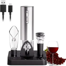 Kp3-silver Cokunst Electric Wine Opener Set With Stand Usb Rechargeable Silver