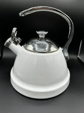 00037531066502 Copco Whistling 2-quart Beaded White Enamel On Steel Tea Kettle