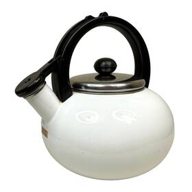 Copco 0909 Vtg White Whistling Tea Kettle Enamel Durable Stainless Steel 2.5 Quart